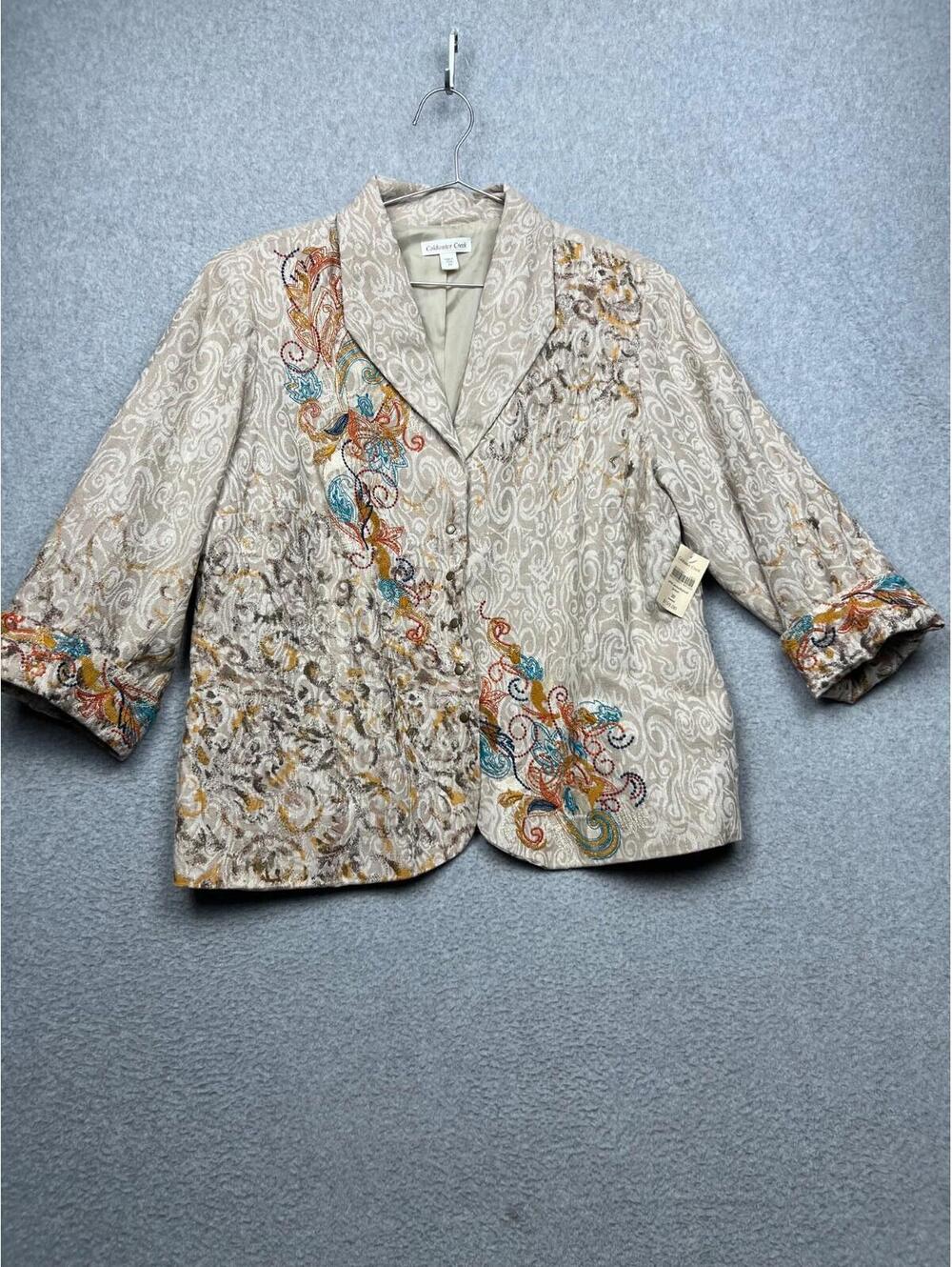 Coldwater Creek Women Embroidered Linen Blazer Plus 20 Southwestern Boho Midwest
